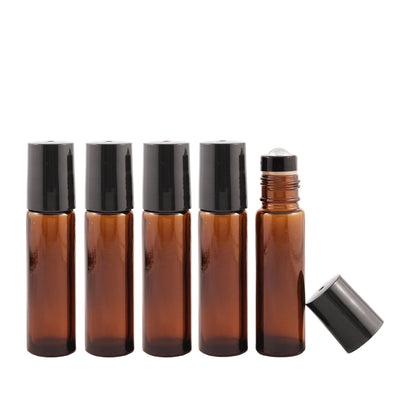 10ml Amber Roller Bottle with Black Lid and Glass Roller Balls - Oil Life Canada - Canada's Best Essential Oil Supplies