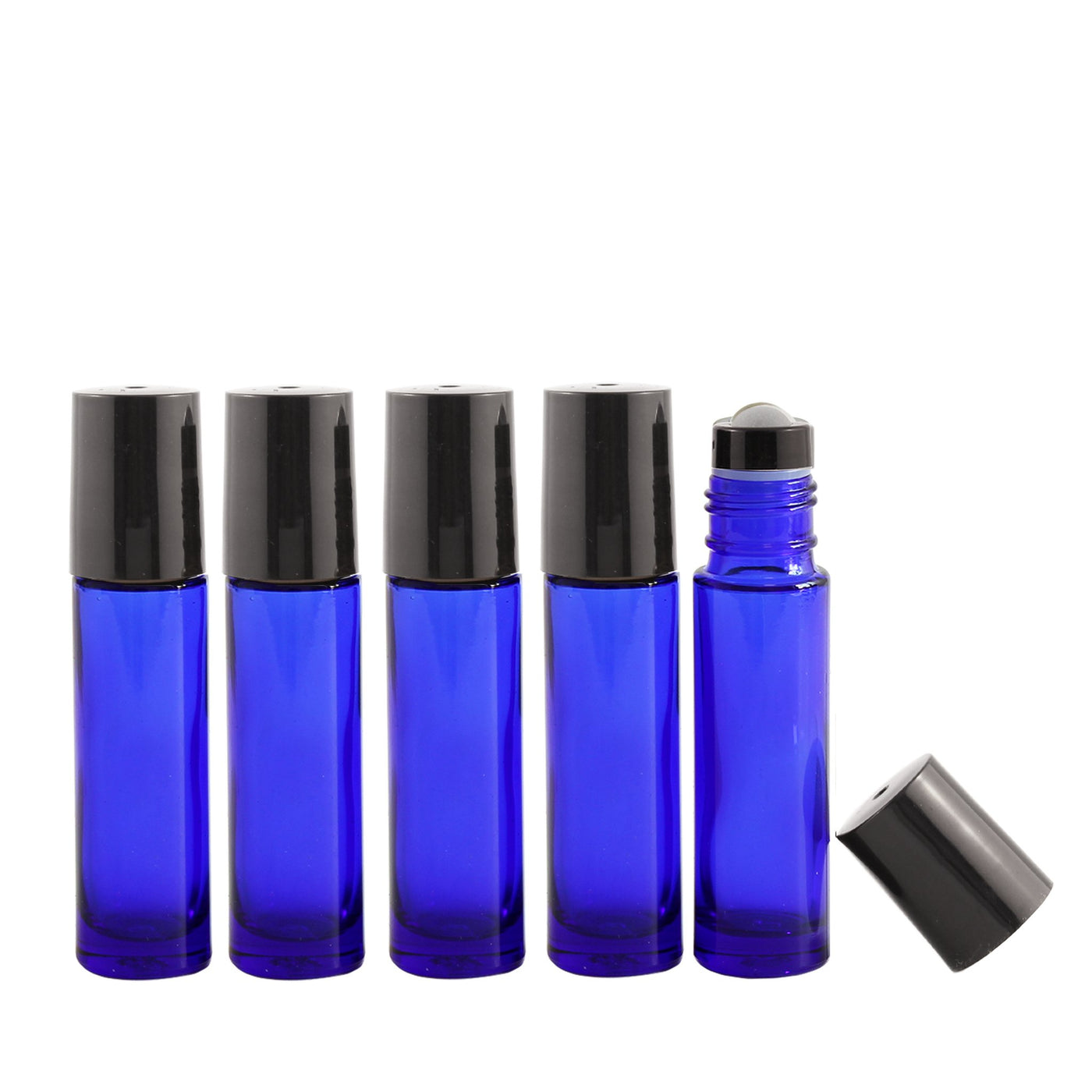 10ml Cobalt Blue Glass Roller Bottle with Black Lid and Stainless Steel Roller Balls - Oil Life Canada - Canada's Best Essential Oil Supplies