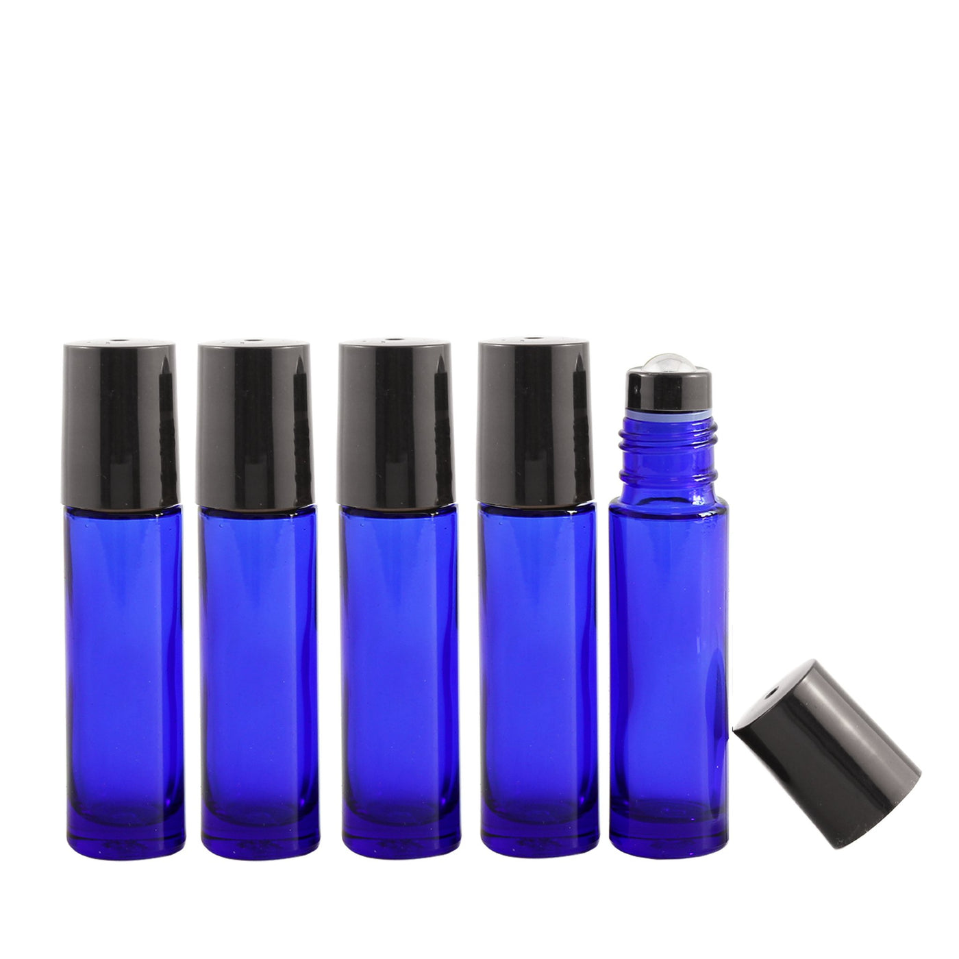 10ml Cobalt Roller Bottle with Black Lid and Stainless Steel Roller Balls (144 pack) ***Wholesale*** - Oil Life Canada - Canada's Best Essential Oil Supplies